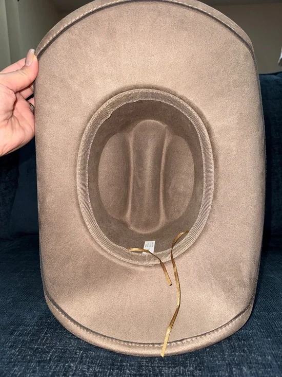 Suede Western Fedora Hat in Taupe with Studded Band - Picture 8 of 12